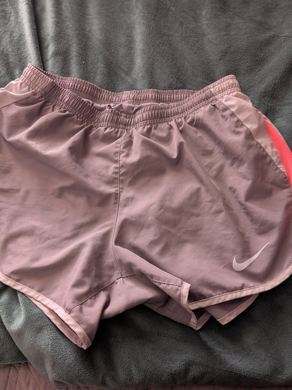 Nike Women's Dark Grey Athletic Shorts with Coral/Pink Accent